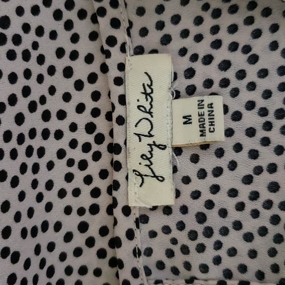 Lily White Polka Dot Blouse Size M Tan & Black - Picture 6 of 6